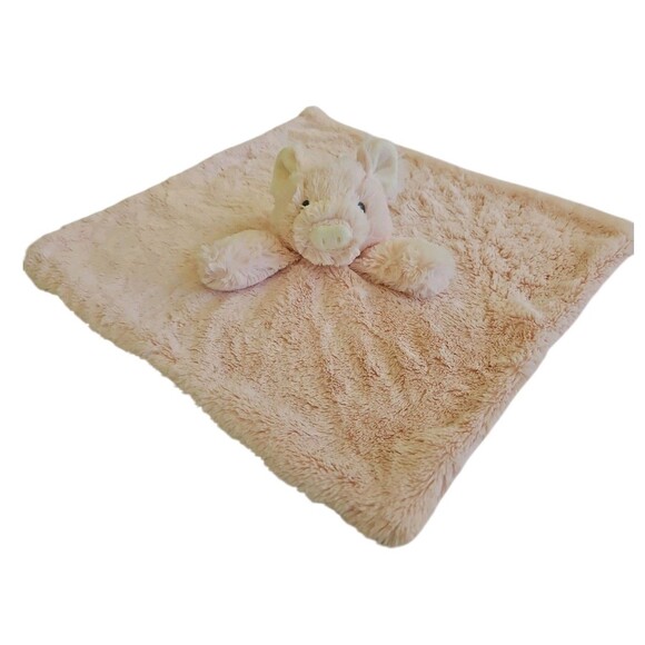 Kellytoy K Luxe Pink Pig Cream 14” Lovey Security Blanket Rattle Plush - Picture 4 of 5